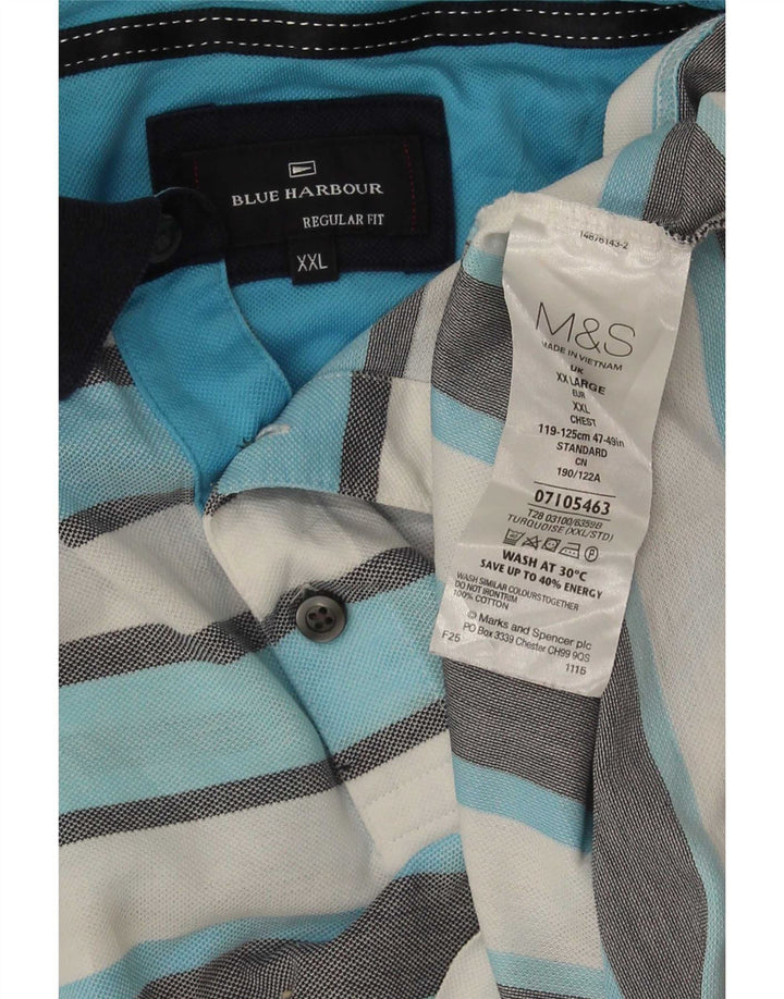 Marks & Spencer Polo azul Harbor para hombre, talla 2XL, rayas multicolor