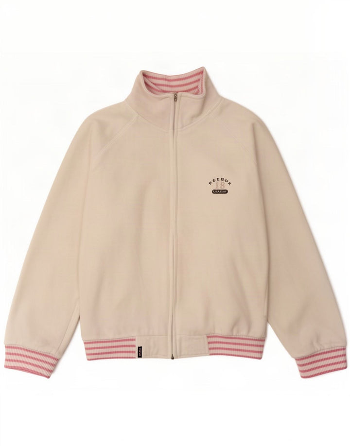 Reebok Chaqueta de chándal extragrande para mujer, talla 10, color blanco a rayas