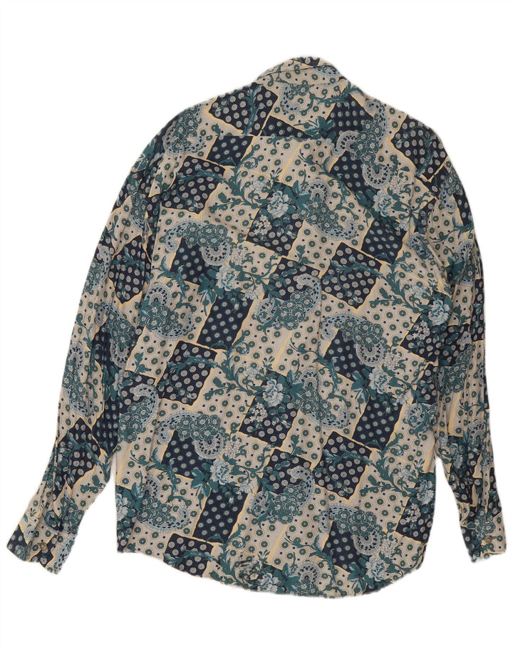 Camisa Vintage Hombre Azul Medio Paisley Viscosa