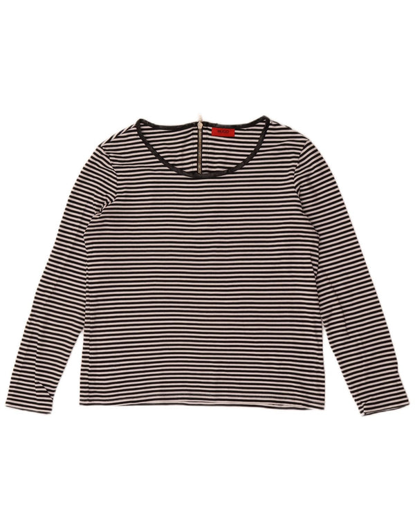 Hugo Boss Mujer Top Manga Larga UK 42 Mediano Rayas Negras