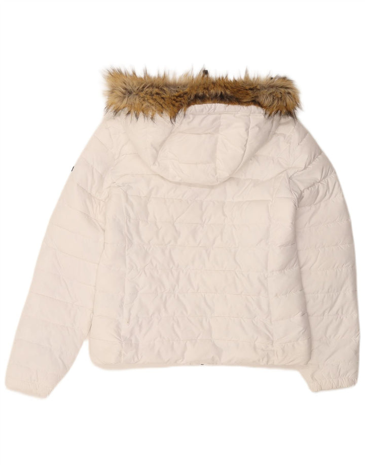 SUPERDRY Chaqueta acolchada con capucha para mujer UK 44 Poliéster blanco mediano