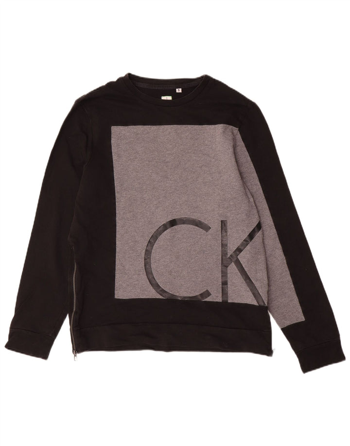 CALVIN KLEIN Mujer Slim Fit Sudadera Jumper UK 10 Small Negro