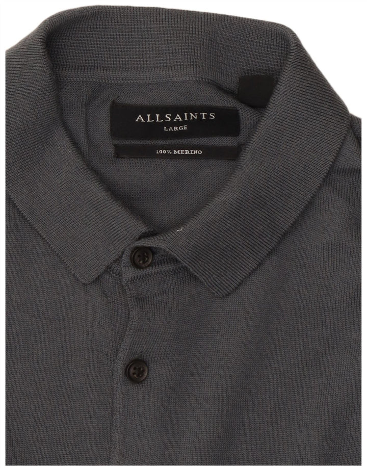 All Saints - Jersey con cuello tipo polo para hombre, talla grande, lana gris
