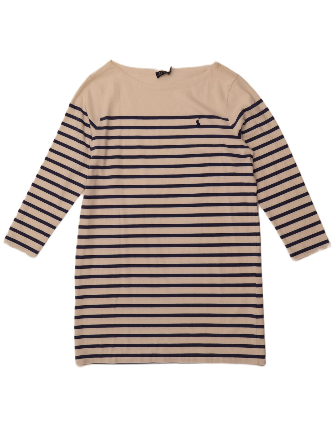 POLO RALPH LAUREN Vestido tipo camiseta de manga larga para mujer UK 40 XL Blanco a rayas