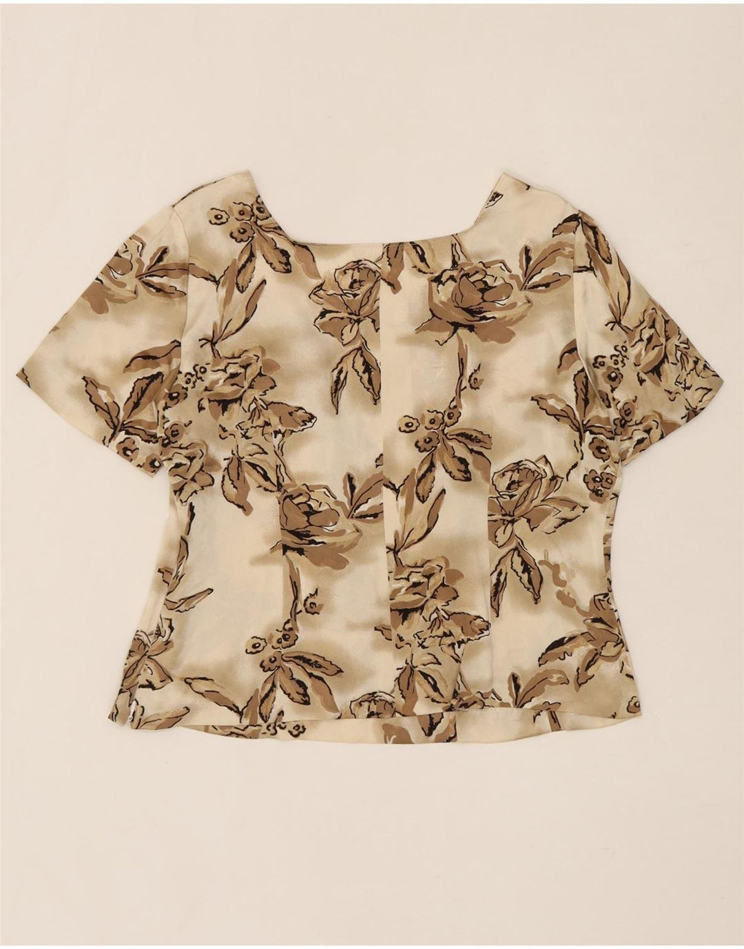 VINTAGE Womens Crop Blouse Top UK 14 Medium Beige Floral Vintage Vintage and Second-Hand Vintage from Messina Hembry 