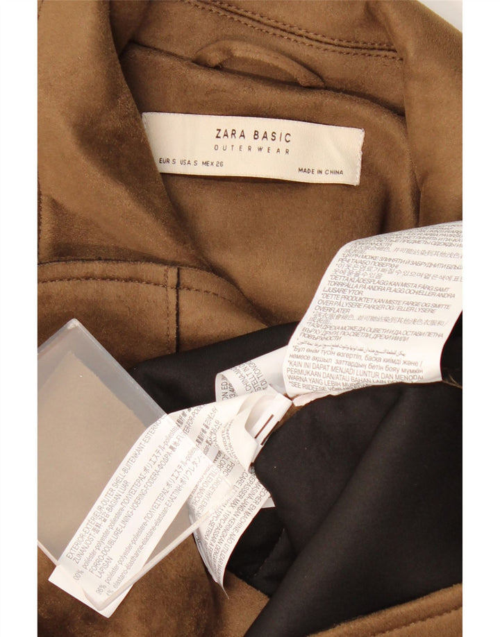 ZARA Chaqueta Biker Corta De Piel Sintética Para Mujer UK 10 Small Marrón Poliéster
