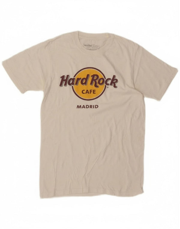 Hard Rock Cafe Mens Madrid Graphic Camiseta Top Pequeño Algodón Blanco