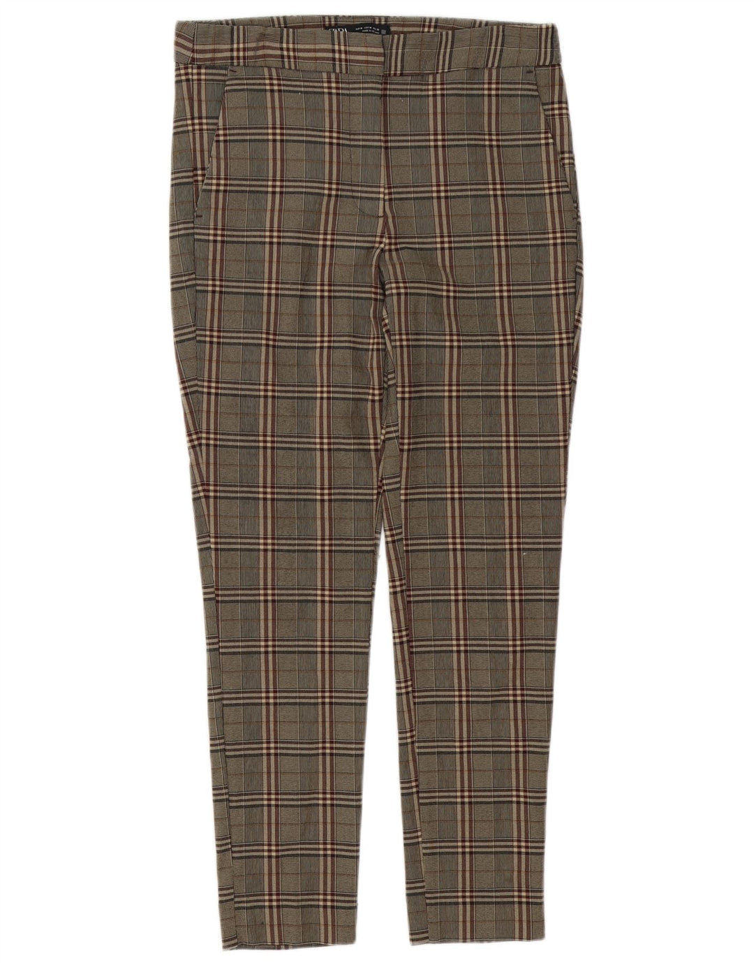Zara Mujer Pantalón Chino Slim Medium W28 L27 Cuadros Marrón