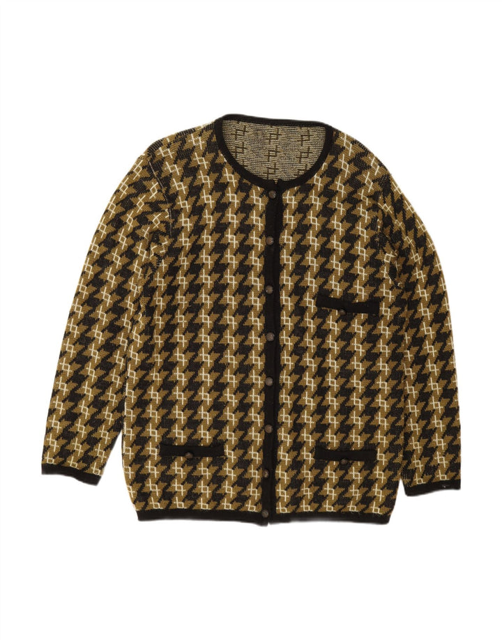 VINTAGE Womens Oversized Cardigan Sweater UK 14 Medium Khaki Houndstooth