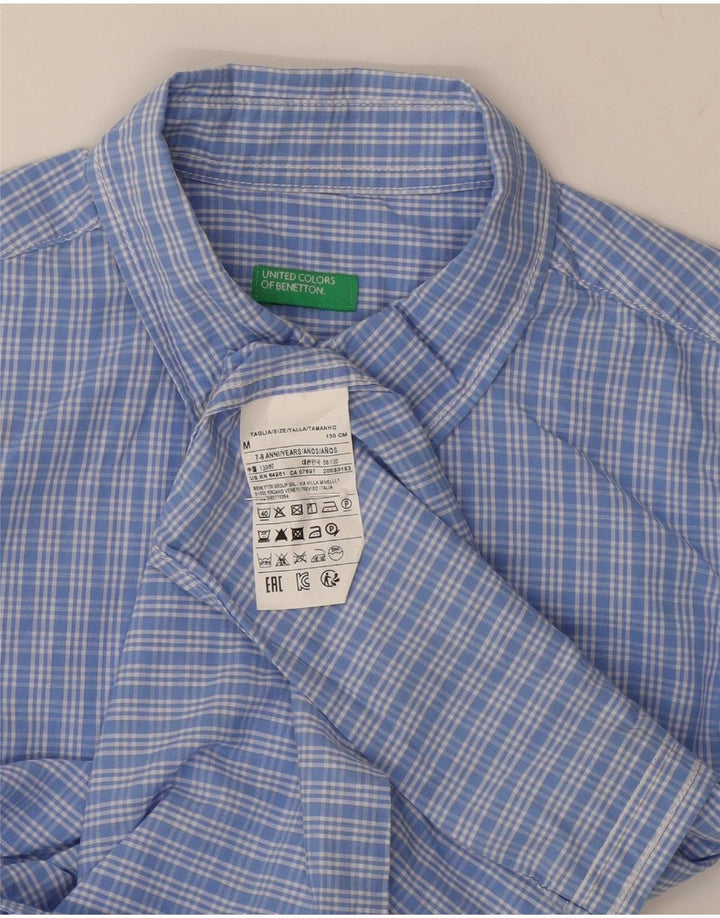 BENETTON Boys Shirt 7-8 Years Medium Blue Check Cotton Vintage Benetton and Second-Hand Benetton from Messina Hembry 