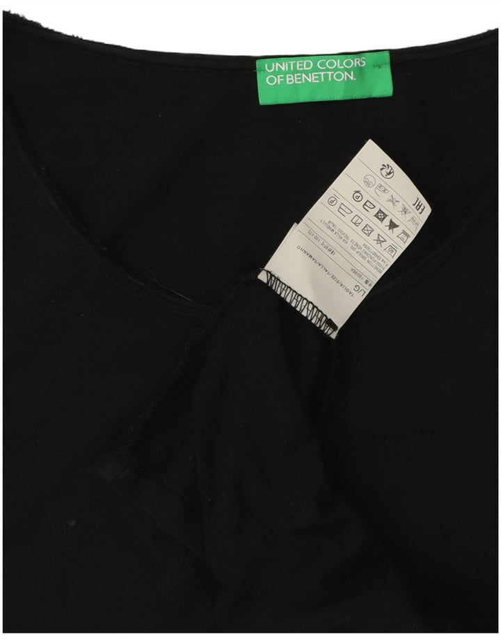 Benetton Hombre Camiseta Manga Larga Grande Algodón Negro