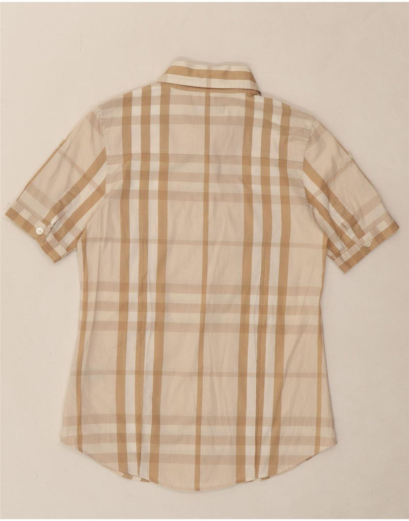 BURBERRY Womens Short Sleeve Shirt UK 6 XS Beige Check Cotton Vintage Burberry and Second-Hand Burberry from Messina Hembry 