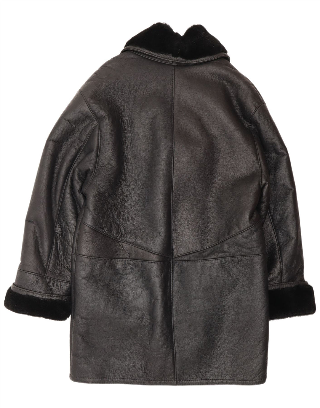 VINTAGE Mujer Abrigo de piel de gran tamaño Reino Unido 16 Grande Negro