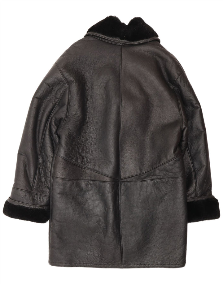 VINTAGE Mujer Abrigo de piel de gran tamaño Reino Unido 16 Grande Negro