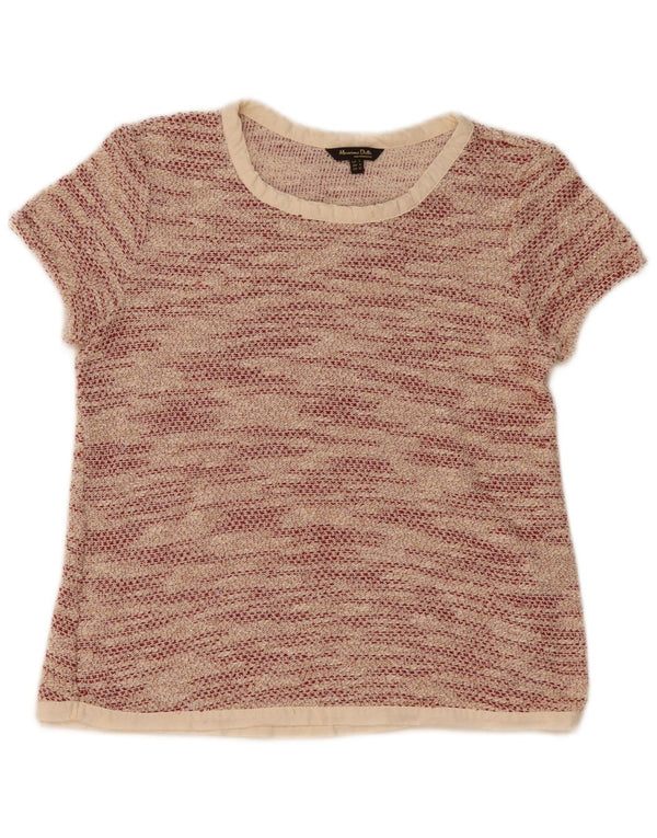 Massimo Dutti Camiseta Mujer Top UK 10 Small Beige Rayas Algodón