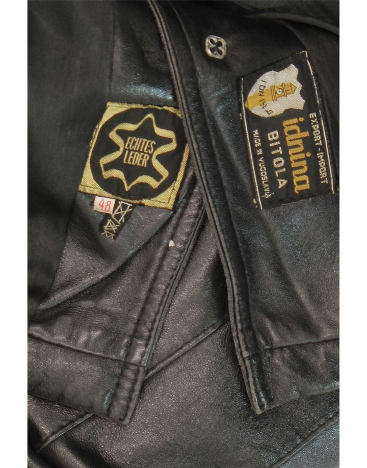Chaqueta de cuero vintage para hombre IT 48 cuero negro medio