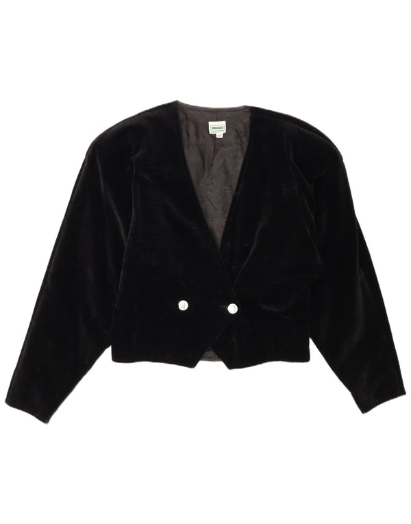 Vintage mujer doble pecho terciopelo chaqueta bolero IT 42 medio negro