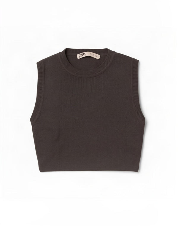 Zara Mujer Crop Vest Top UK 42 Viscosa Gris Medio