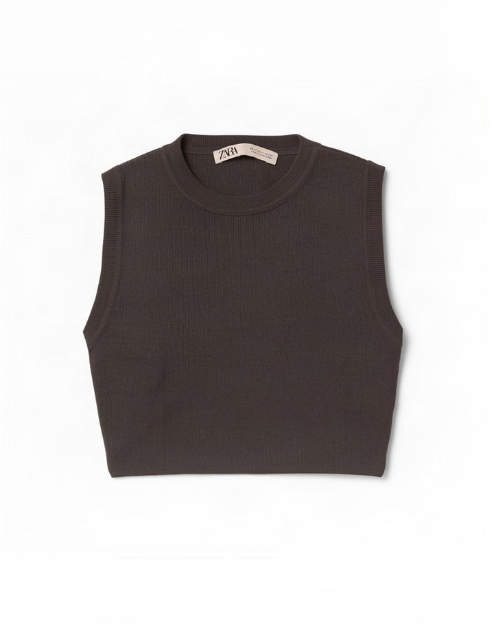 Zara Mujer Crop Vest Top UK 42 Viscosa Gris Medio