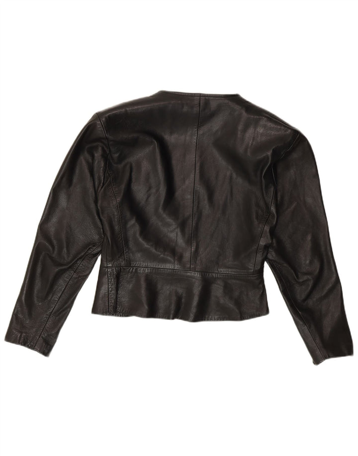 Vintage mujer cuero Bolero chaqueta Reino Unido 12 medio negro
