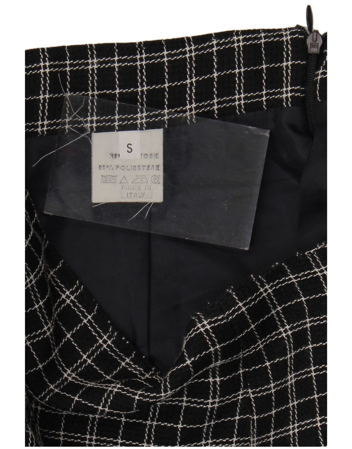 Falda recta vintage para mujer pequeña W26 poliéster a cuadros negros