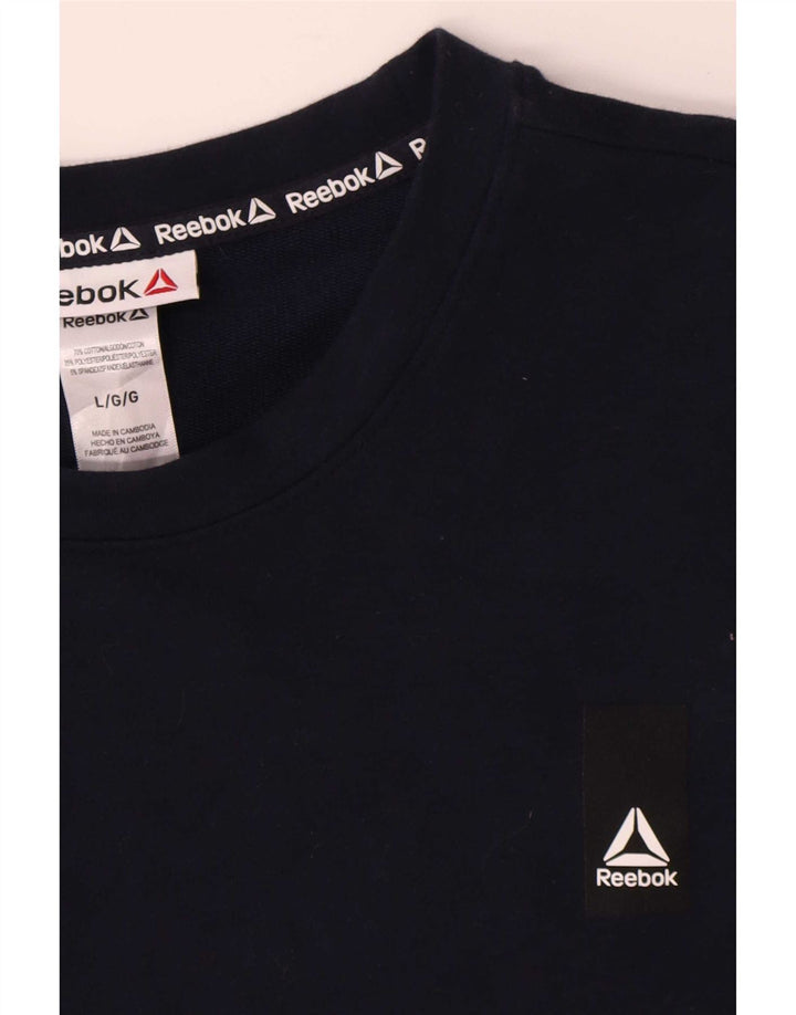 Reebok Hombre Sudadera Jumper Grande Azul Marino Algodón