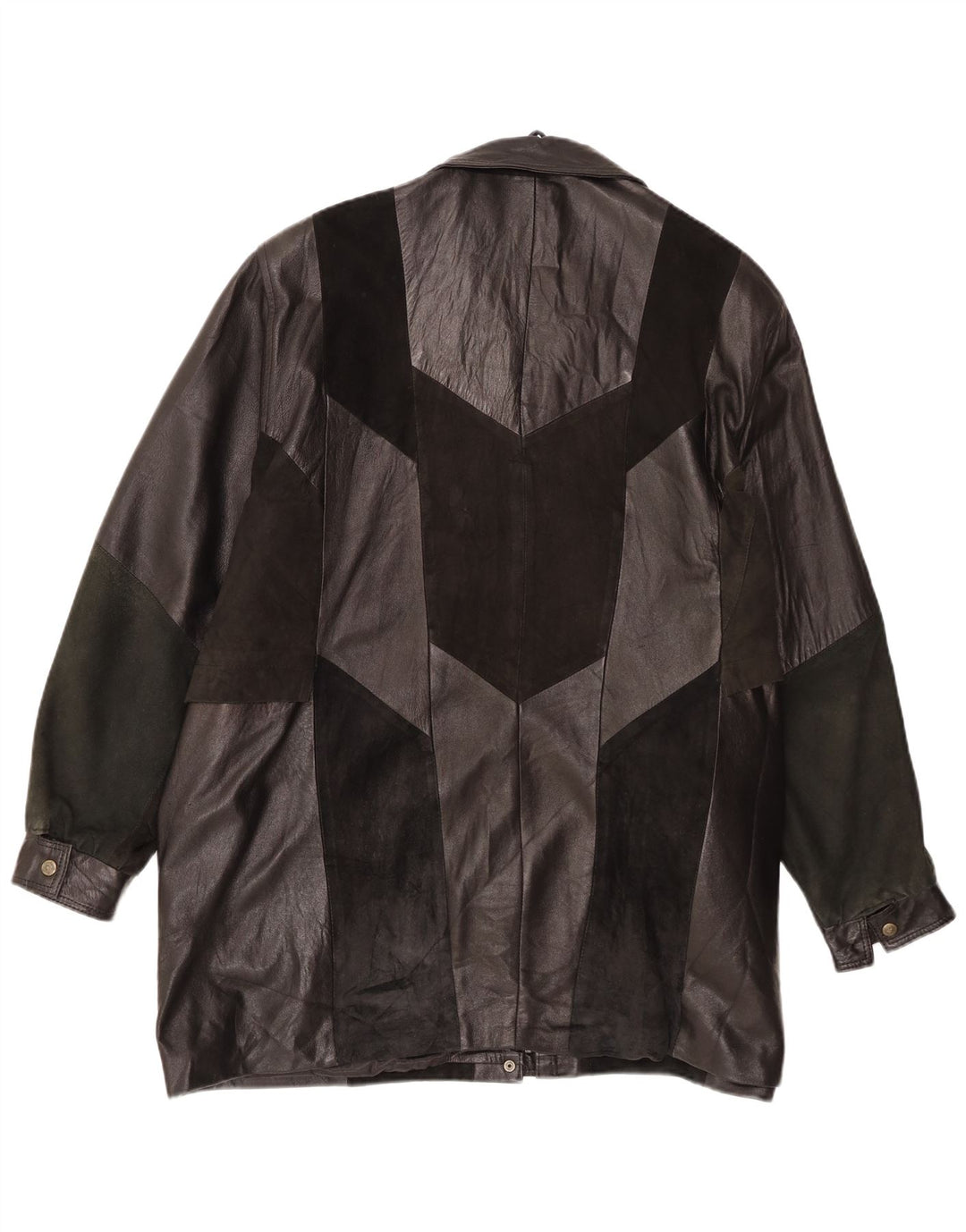Vintage mujer cuero chaqueta de cuero Reino Unido 20 2XL negro patchwork retro