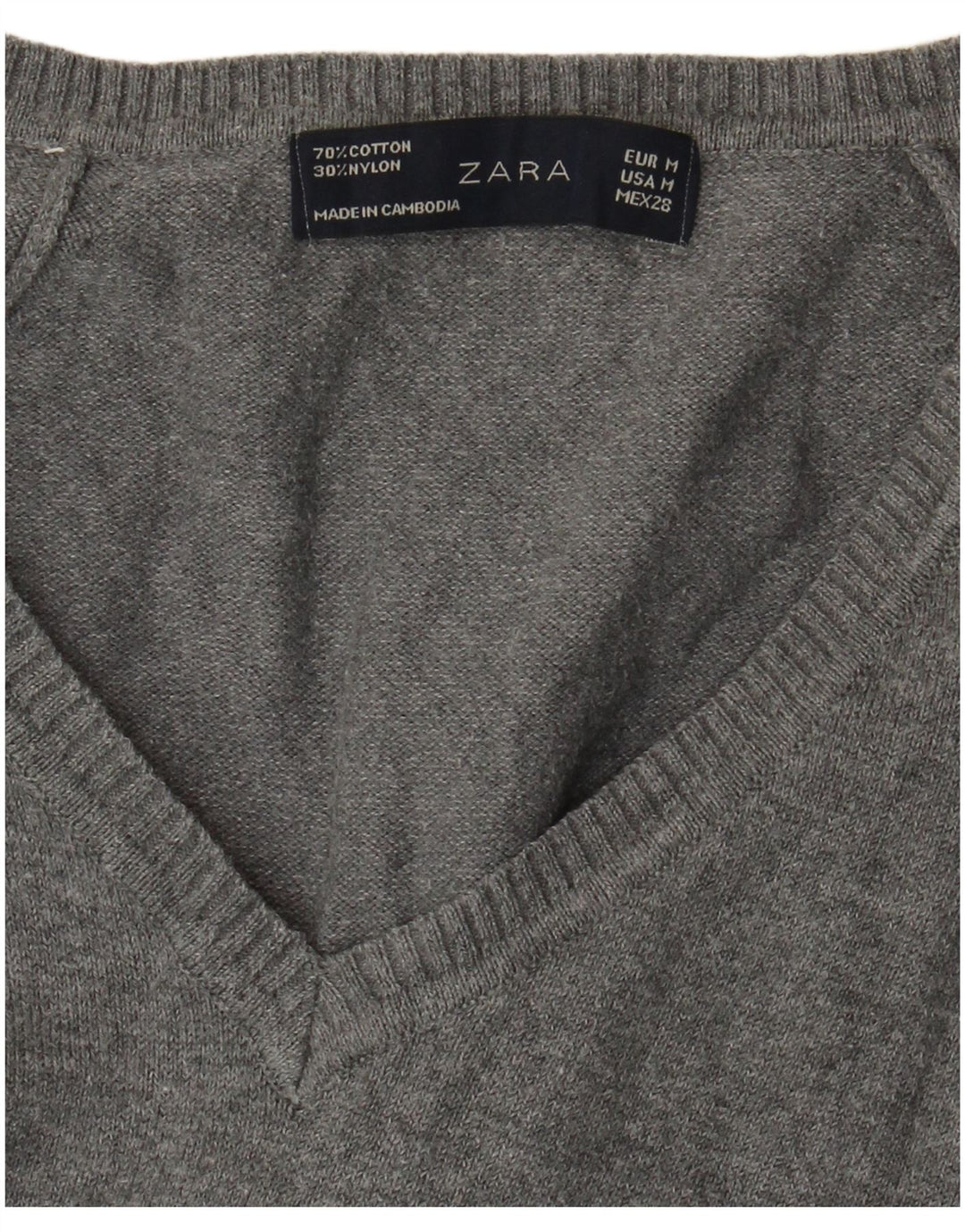 Zara - Jersey con cuello en V para mujer, talla 42, algodón gris medio