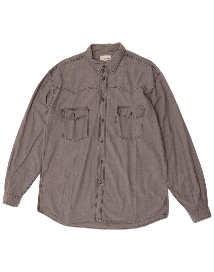 Camisa Stefanel Hombre Grande Gris Algodón