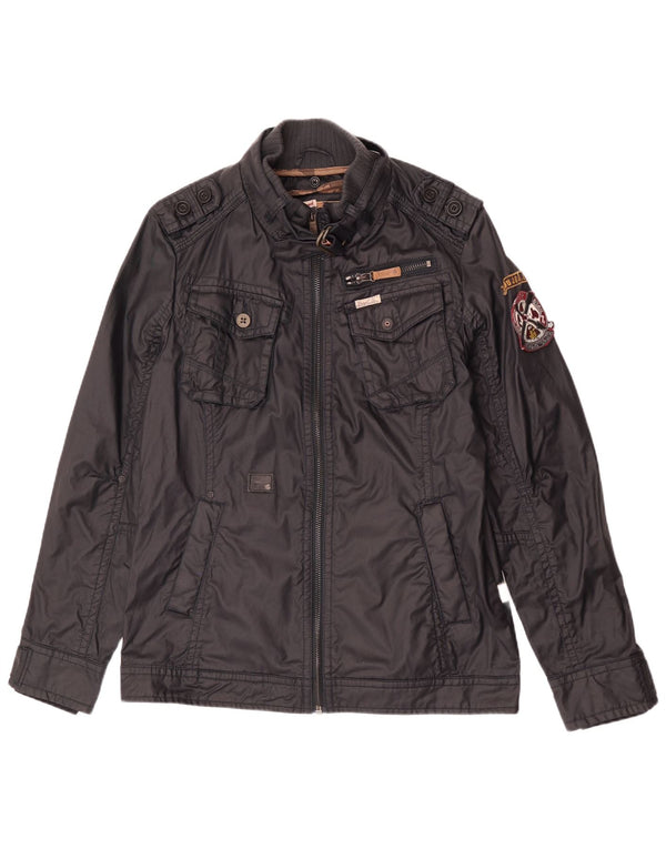KHUJO Chaqueta militar para hombre UK 40 Grande Algodón negro