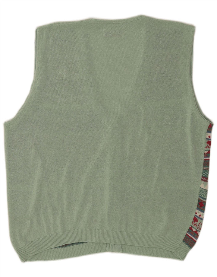 Vintage hombres sin mangas Cardigan suéter medio multicolor Fair Isle