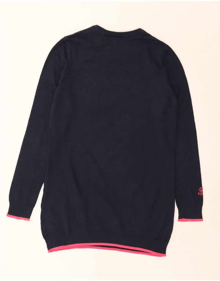 Superdry Womens Longline Crew Neck Jumper Sweater UK 12 Medium Navy Blue