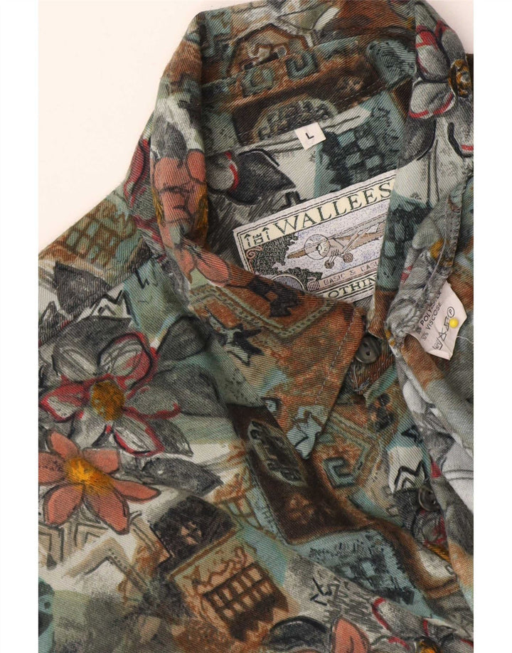 Wallees Camisa para hombre Poliéster floral verde grande