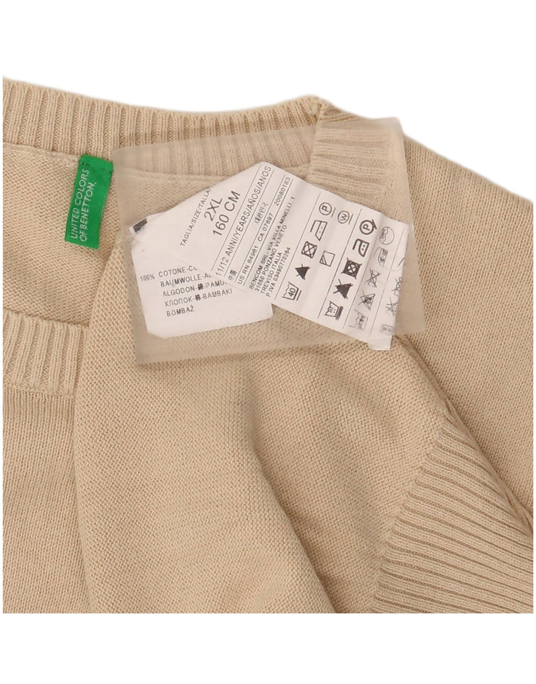 BENETTON Jersey de cuello redondo para niño 11-12 años 2XL Algodón beige
