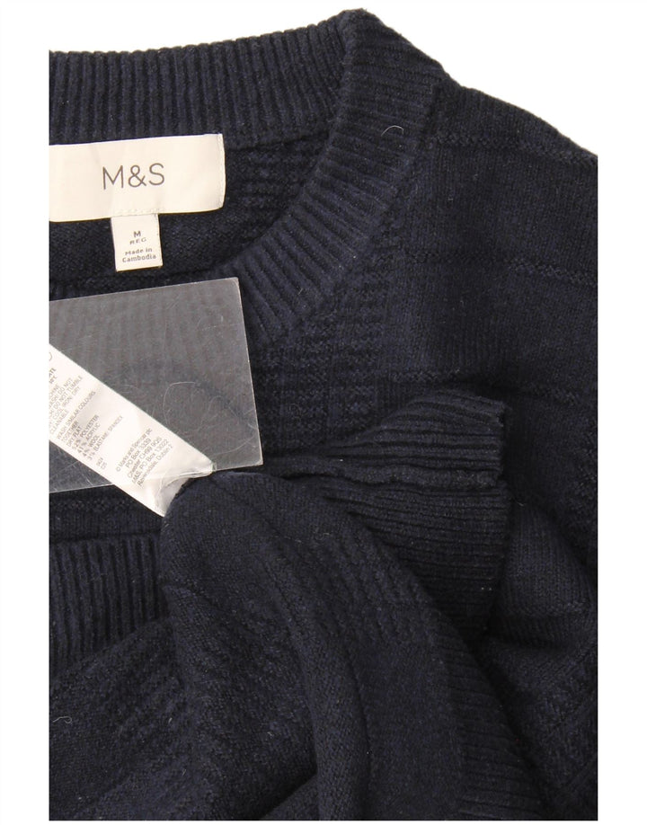 Marks & Spencer - Jersey de cuello redondo para hombre, poliéster, color azul marino medio