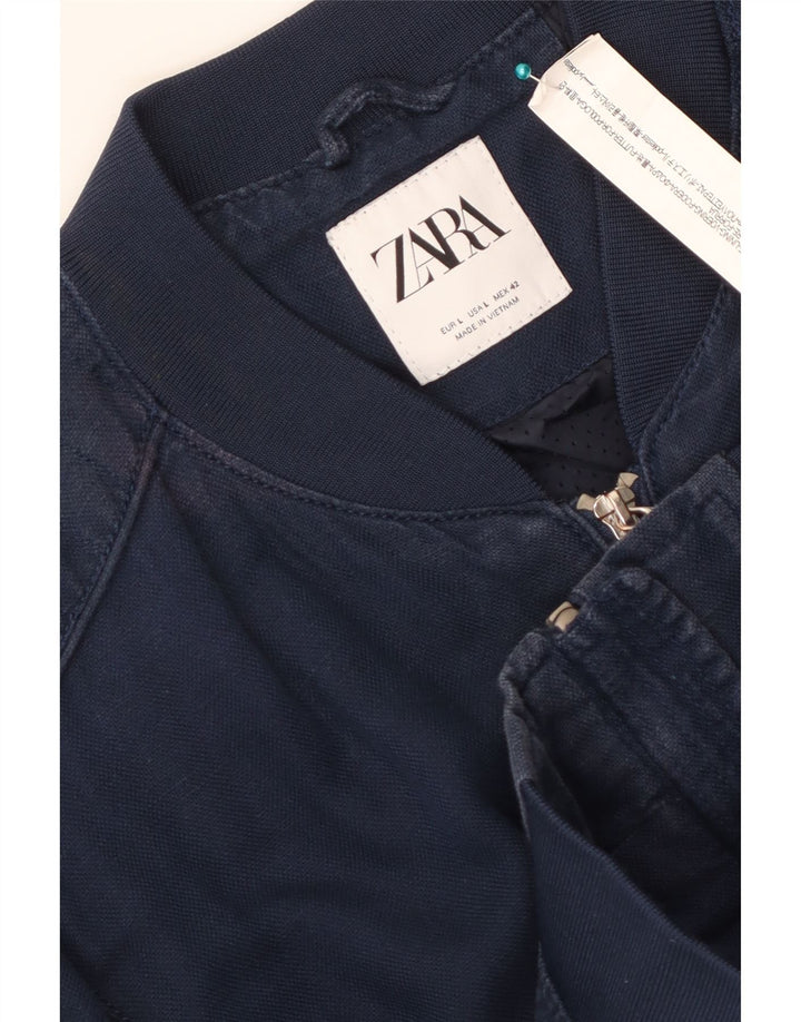 ZARA Chaqueta bomber para hombre UK 40 Large Poliéster azul marino