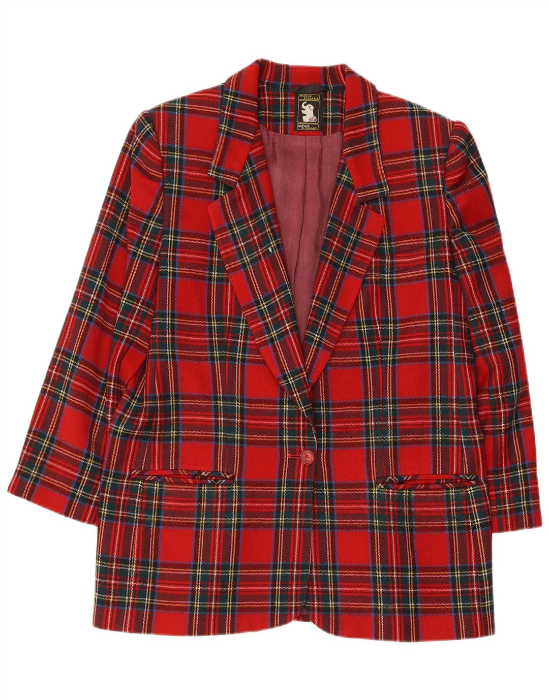 Vintage mujer 3/4 manga 1 botón Blazer chaqueta Reino Unido 14 cuadros rojos medianos