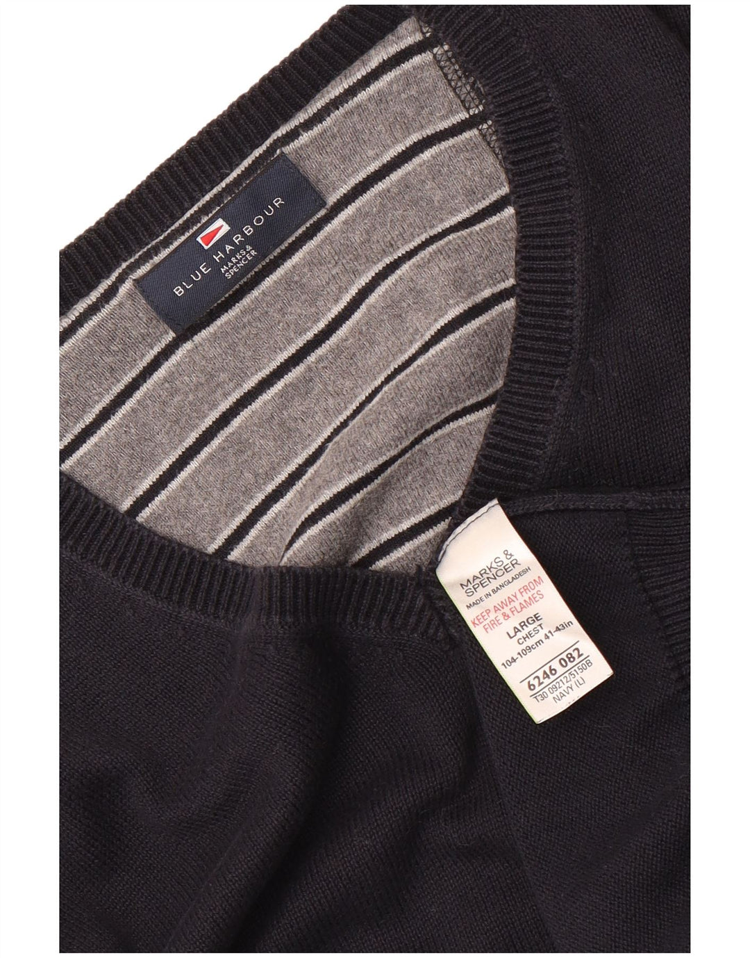 Marks & Spencer Suéter tipo jersey con cuello en V azul Harbor para hombre, talla grande, azul marino