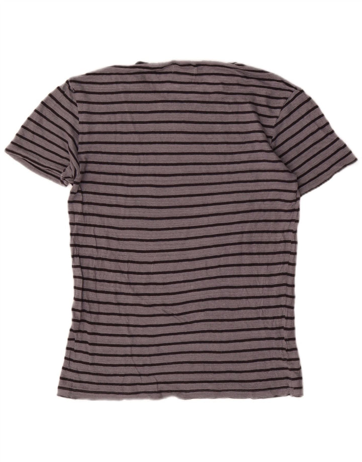 Zara Hombre Camiseta Top Lino Rayas Gris Medio