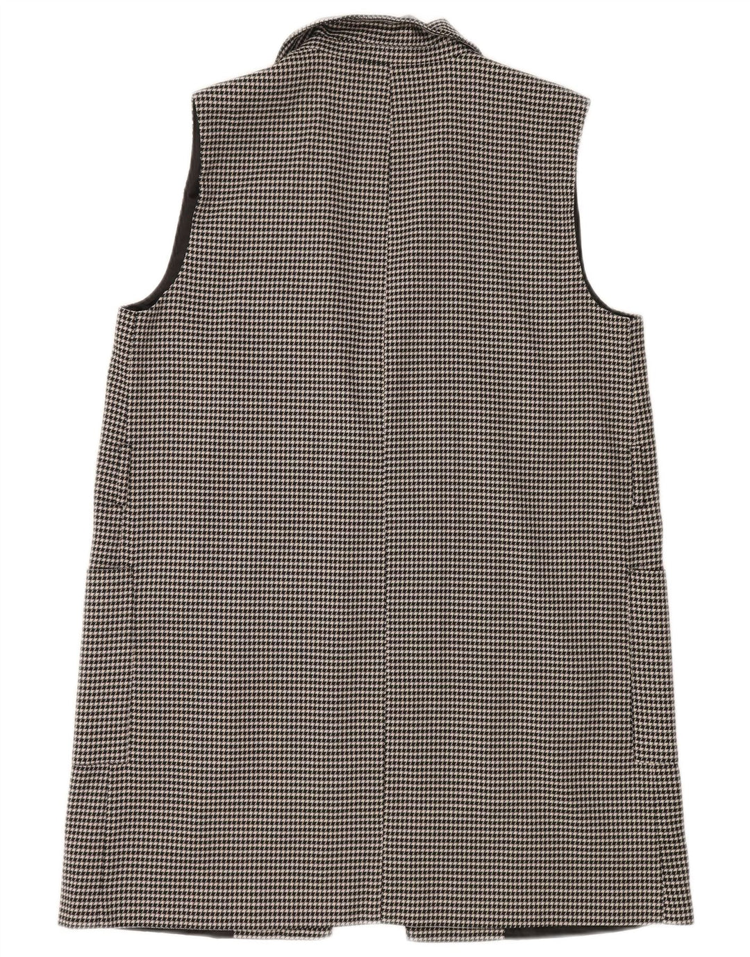 Zara Mujer Chaqueta Americana Larga Abierta UK 44 Mediana Pata De Gallo Negra