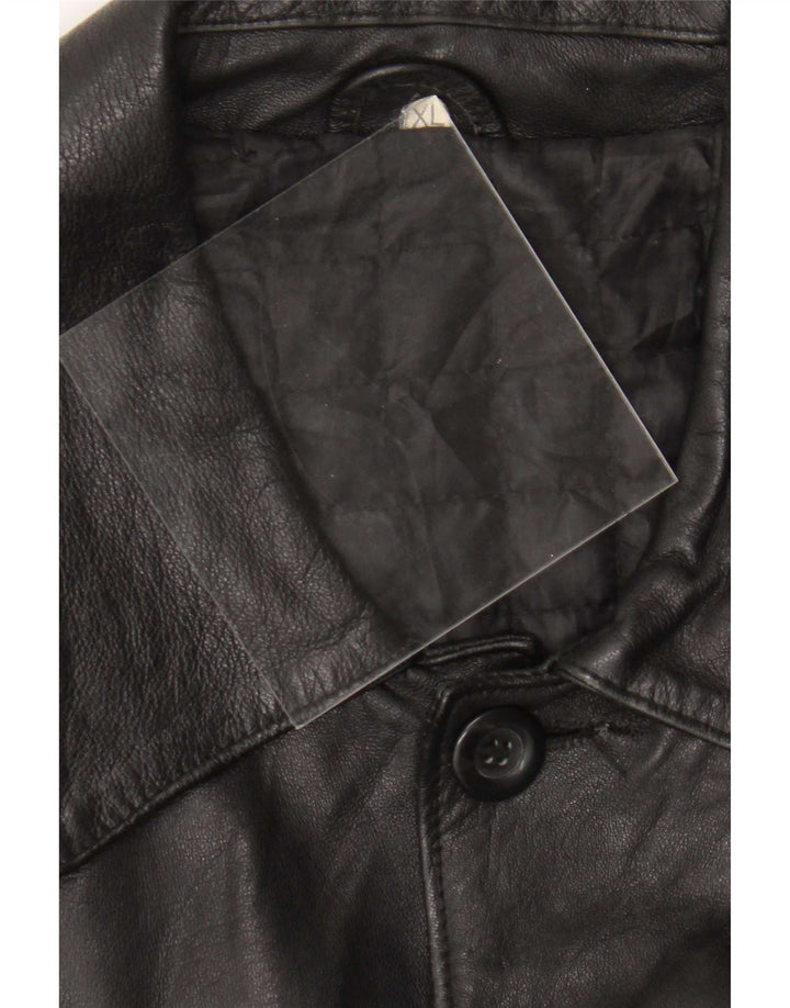 Vintage hombres cuero abrigo Reino Unido 42 XL negro