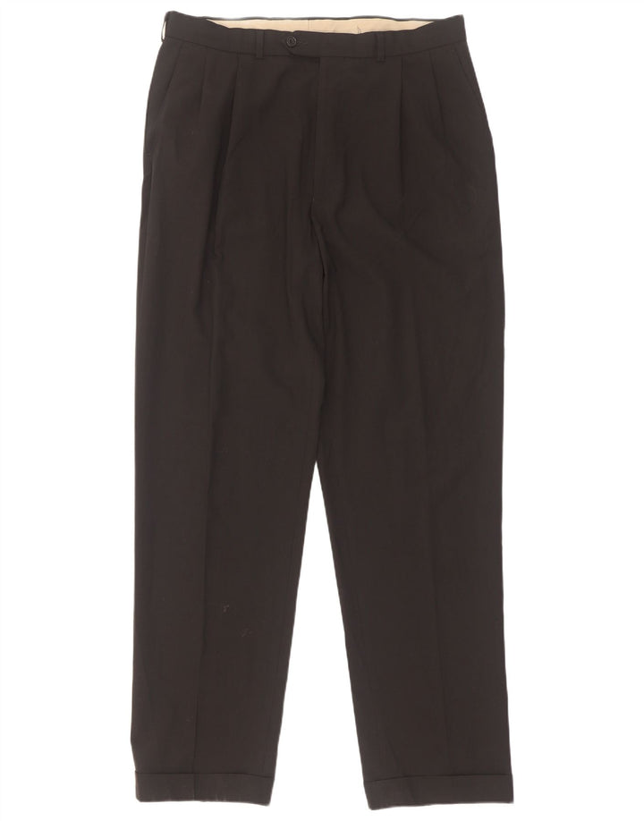 Marks & Spencer Pantalón de traje con pinzas para hombre W34 L33 Poliéster negro