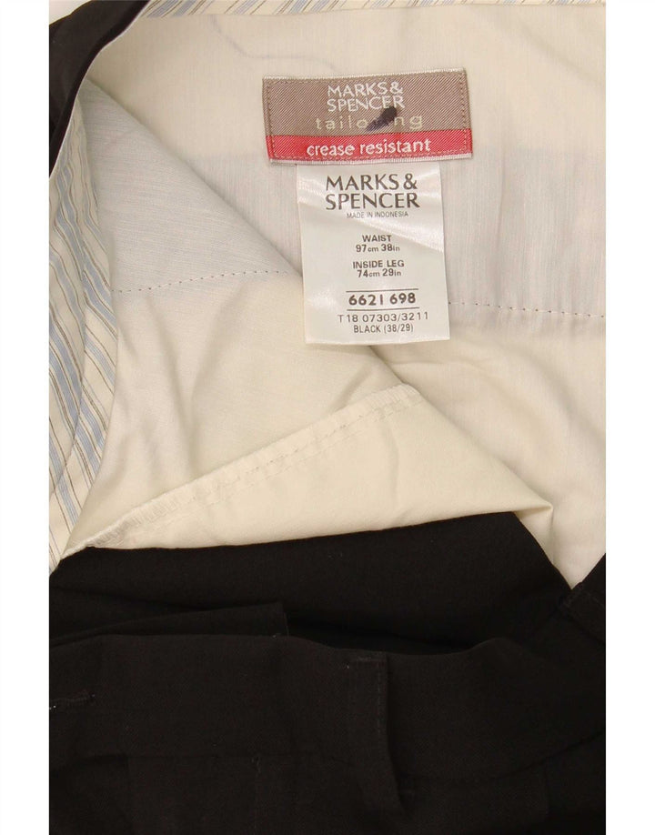 Marks & Spencer Pantalón de traje con pinzas para hombre W38 L29 Poliéster negro