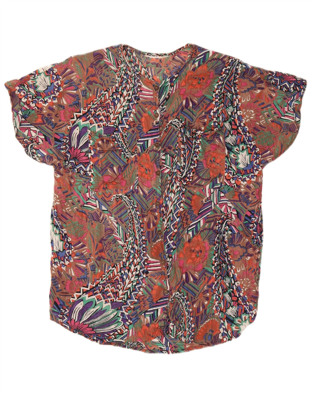 Vintage mujer patrón abstracto camisa blusa Reino Unido 14 grande multicolor