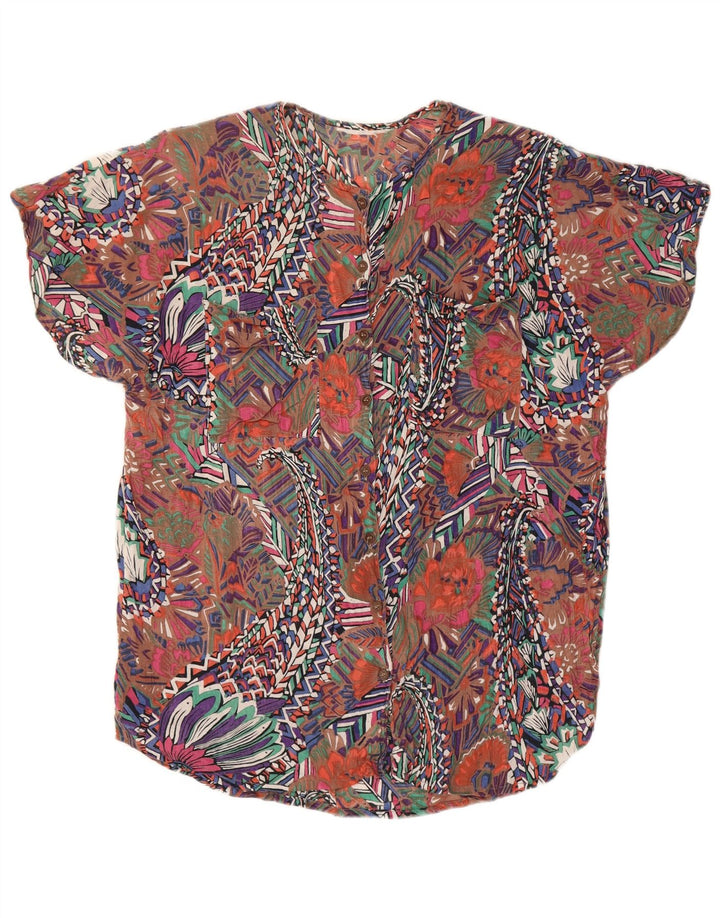 Vintage mujer patrón abstracto camisa blusa Reino Unido 14 grande multicolor