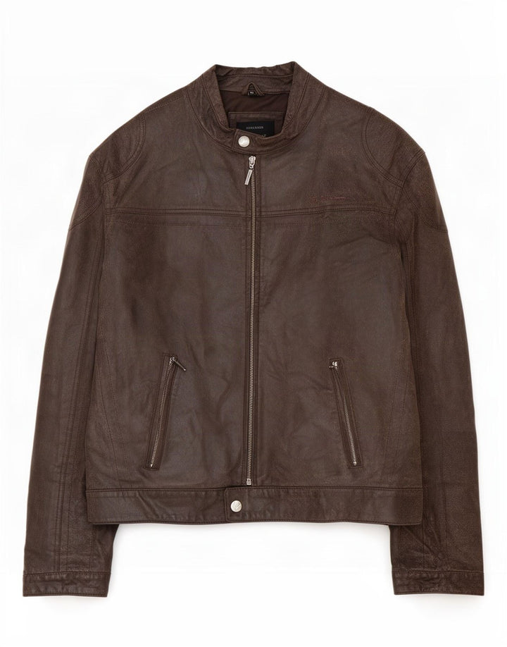 Ben Sherman Chaqueta motera de cuero para hombre UK 38 Marrón medio
