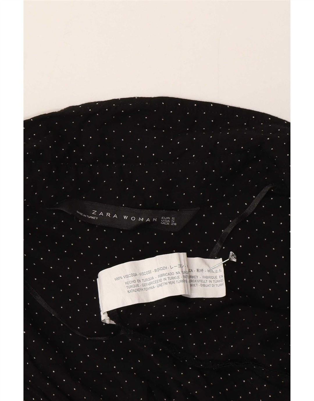 Zara Mujer Camisa UK 10 Small Viscosa Manchada Negra