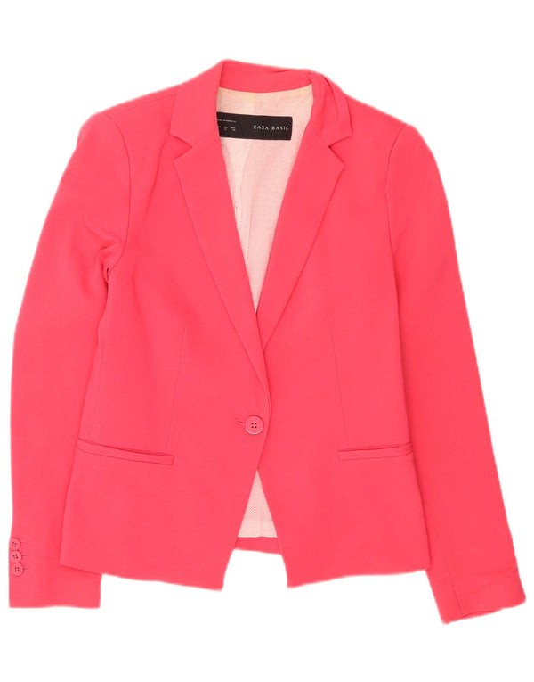 Zara Chaqueta Blazer De 1 Botón Para Mujer UK 42 Poliéster Rosa Mediano
