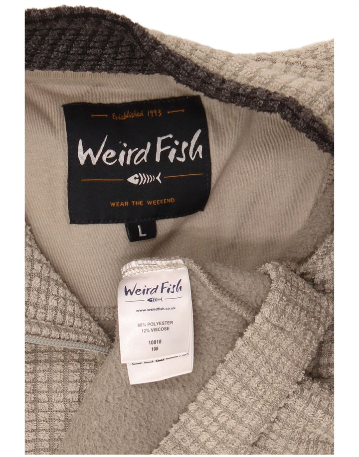 Weird Fish Suéter tipo jersey con cuello y cremallera para hombre, poliéster beige grande