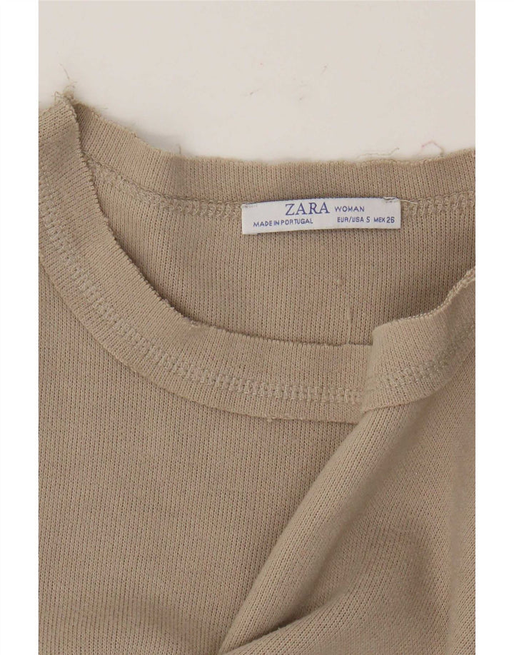Zara Mujer Crop Oversize Top Manga Larga UK 10 Small Beige